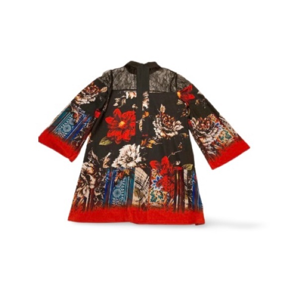 Nicole Miller Bell Sleeve Mock Neck Floral Print Dress - Size 12 - Picture 6 of 14